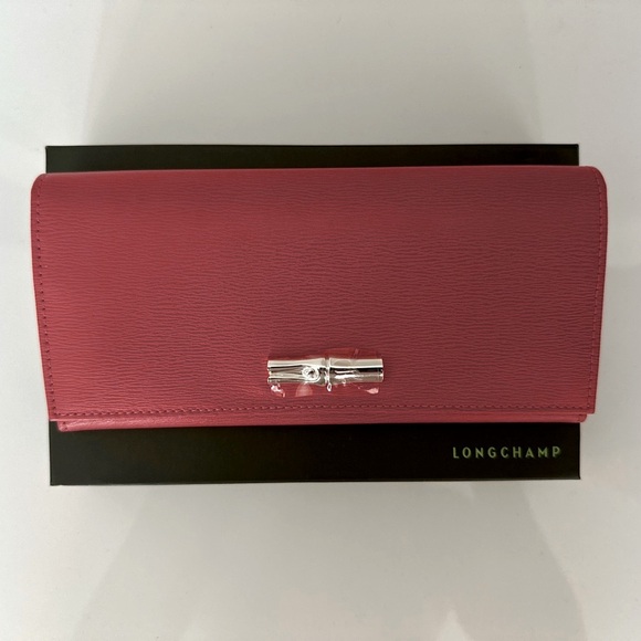 Longchamp Women's Roseau Leather Continental Snap Wallet Pink NEW